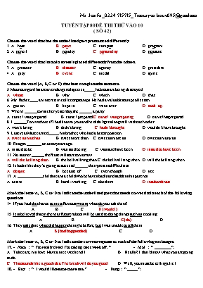 Đề thi thử vào Lớp 10 môn Tiếng Anh - Đề số 42
